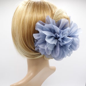 Blue organza flower hair claw, large layered bloom for side styling