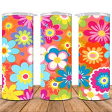 Groovy Floral Tumbler Wrap Png Sublimation Designs, Retro Boho Flower Power 20 oz Skinny Straight Tapered Tumbler Wrap PNG, Instant Download