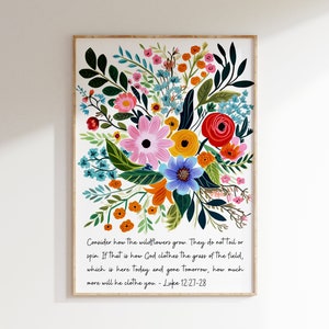 Framed wildflower scripture wall art with colorful flowers and Bible verse quote