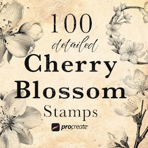 Cherry blossom stamp brush set for Procreate with floral botanical flower motifs