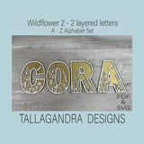 WILDFLOWER  No 2 Alphabet Set / 2 layered - Full 26 Letters / SVG File