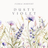 Watercolor Floral Clipart - Dusty Violet flowers - Wildflowers floral clipart png - Floral borders set - Wedding clipart for commercial use