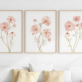 Neutral Wildflower Wall Art Set Of 3, Boho Floral Watercolor Prints, Minimalist Flower Decor, Digital Download Art