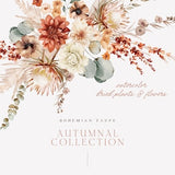 Bohemian Watercolor Autumn Dried Flowers Clipart - Taupe - Terracotta - Orange - Wild Flowers - Protea - Floral Clipart