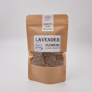 Kraft paper pouch of dried lavender flowers