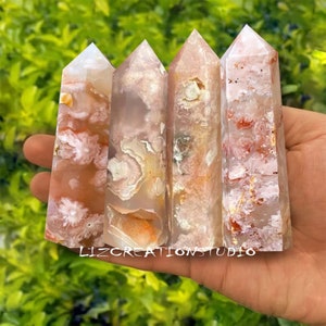 Pink crystal gemstone tower points, polished, set of 4, decorative home decor