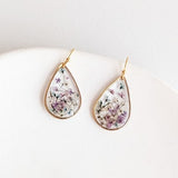 Real Pressed Flower Garden Earrings - Gold Plated Stainless Steel - Teardrop shape - floral, cottage core jewelry lace flower