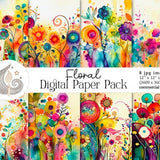 Flowers Digital Paper | Commercial Use | Watercolor Flower Backgrounds | Printable Paper Set | Scrapbooking Paper | Crafts | Diy
