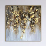 Original Abstract Golden Flowers Aesthetic Paintings on Canvas, Romantic Floral Artwork In Gold and Beige Colors for Home Wall Decor 28