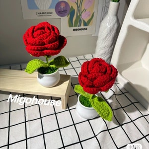 Handmade Crochet Rose Plant-Crochet Flower Decoration -Knitted Flower Car Decoration-Crochet Flower Decoration, gift, finished product