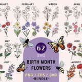 Birth Flower SVG, Birth Month Flower, Birth Flower Tattoo, Tattoo Design, Flower Bouquet, Flower Necklace, Wildflower Svg, Botanical Svg