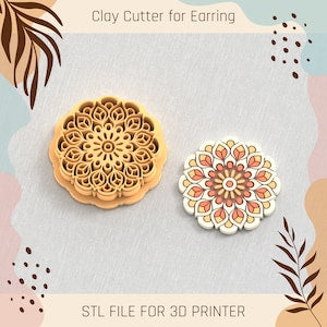 Boho-style embossed flower clay cutter, circular mandala pattern, set of 4 sizes
