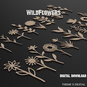 Wildflower SVG laser-cut file set with botanical branch and flower cutouts