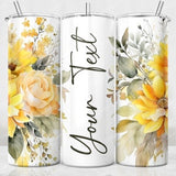 Add Your Own Text Tumbler Wrap Sublimation Design, 20 oz Skinny Tumbler PNG, Yellow Floral Tumbler Wrap, Seamless Design, Digital Download
