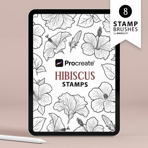 8 Procreate Hibiscus Flower Stamps. Tropical Floral Tattoo Design. Hawaiian Art Brushes. Hawaii Aloha Flower Outline Set. Procreate Stamps