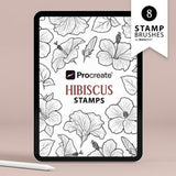 8 Procreate Hibiscus Flower Stamps. Tropical Floral Tattoo Design. Hawaiian Art Brushes. Hawaii Aloha Flower Outline Set. Procreate Stamps