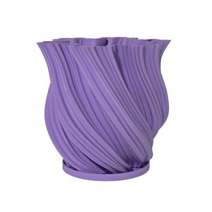 Lavender purple ribbed planter pot with drainage holes and wide rim