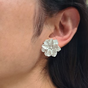 Ivory jasmine flower stud earrings with sterling silver posts