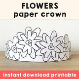 Flower Paper Crown Party Coloring Printable Kids Craft Spring Fairy Costume Birthday Printable Favor Costume DIY - Instant Download
