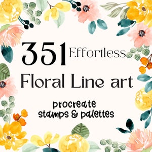 Effortless floral line art Procreate bundle with stamps & palettes for procreate