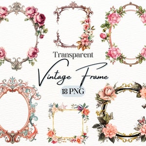 Vintage floral frame PNG bundle with transparent antique wreath borders and ornate corners