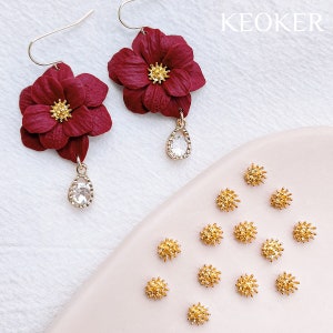 Gold flower stamen bead charms with small gold flower centers, 10PCS set