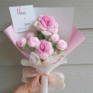 Crochet Flowers Bouquet Handmade, Finished Product, Rose,Lily,Tulip, Anniversary,Birthday,Graduation, girlfriend mother day sister knit gift