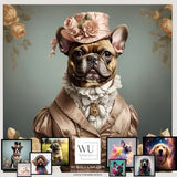 Lady Pug Art Print, Wall Art, Dog Lovers Gift, Elegant Dog Canine Portrait, Victorian Suit & Top Hat, Minimalist, Free UK Delivery