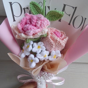 Crochet Flowers Bouquet Handmade, Finished Product, Rose,Lily,Tulip, Anniversary,Birthday, girlfriend mother day sister knit forever gift