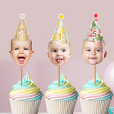 Sun Cupcake Toppers with Custom Face Photo (12 count) - sun rainbow flamingo Toppers Kids Party, Birthday face cupcake toppers, Digital File