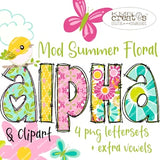 Floral alphabet png, retro mod letters, spring summer alpha, flower clipart png, Kawaii clipart png, flower letter bundle, png spring floral