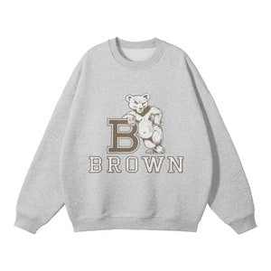 Light gray fleece pullover sweatshirt with Brown bear graphic and logo