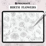 Procreate _ Birth Flowers Tattoo Fineline Stamps _ Commercial Use _ Procreate Brushes