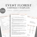 Editable Event Florist Contract Template, Flower Arrangements Service Agreement, Floral Service Business Forms, Canva editable