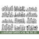 Wildflowers svg, wildflower border svg, floral svg, flower meadow svg, doodle flower svg, flower sketch svg, flower svg, png, eps, dxf