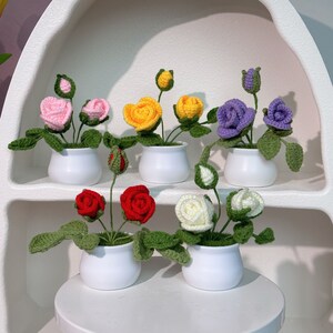 Handmade crochet Rose potted ornaments, immortal flowers, housewarming gift, finished product,knitting