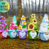 Crochet Flower Gnomes Pattern - Pansies, Narcissus, Sunflower, Chamomile and Hydrangea, Crochet Pattern PDF (English_US terms)