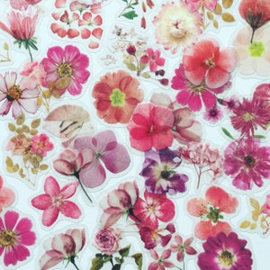 Pink flower blossom stickers with mixed wildflower blooms