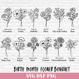 Birth Month Flower Bouquet Svg, Flower Svg Bundle, Birth Flower Svg, Botanical svg, Floral Svg, Birth Month Flowers, Bouquet, Birthday svg