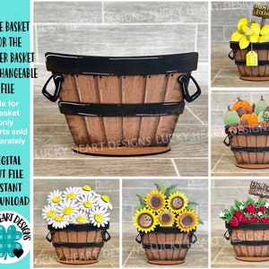 Wooden-style apple basket with black top rim and side handles tiered planter