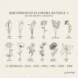 Birth Month Flower Plotter File Svg Dxf Png Pdf Jpg Botanical Cricut Floral Silhouette Wildflower Birthday Home Decor Clipart Garden Plant