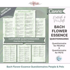 Bach Flower Essence customer questionnaire sheet for people and pets, editable Canva template