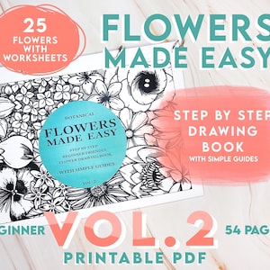 Flowers made easy volume 2 printable step-by-step drawing book cover, worksheets