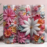 3D White Flowers 20oz Tumbler Sublimation Wrap, Straight and Tapered Tumbler Wrap, High Resolution PNG, Instant Download, 300 DPI