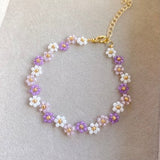 Beaded Flower Bracelet, Daisy Bracelet, Purple Floral Bracelet, Aesthetic Flower Bracelet, Bridgerton Jewellery, Gift for Her, Birthday Gift