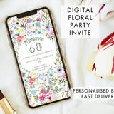 Digital Floral Party Invite, Beautiful Flower Birthday Invitation for WhatsApp, 40th, 50th, 60th, Fast Delivery