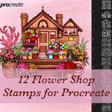 Procreate Flower Shop Stamps Brush Set, Procreate Stamp Set, Digital Brushes, Procreate Flower Stamp, Street Scenery Stamp, Floral Hut Stamp