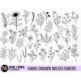 Hand-drawn wildflower line art bundle with flowers and leaves (SVG)