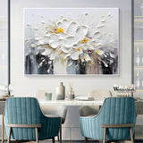 White Flower 3D Texture Painting Large Acrylic Knife Painting White Flower Painting Large Texture Wall Art Living Room Decoration Painting