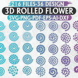 Rolled Flower Svg, Paper flower svg, 3D flower svg, Leaf SVG bundle, Flower Template, Flower Cricut, Digital files, Svg files for cricut
